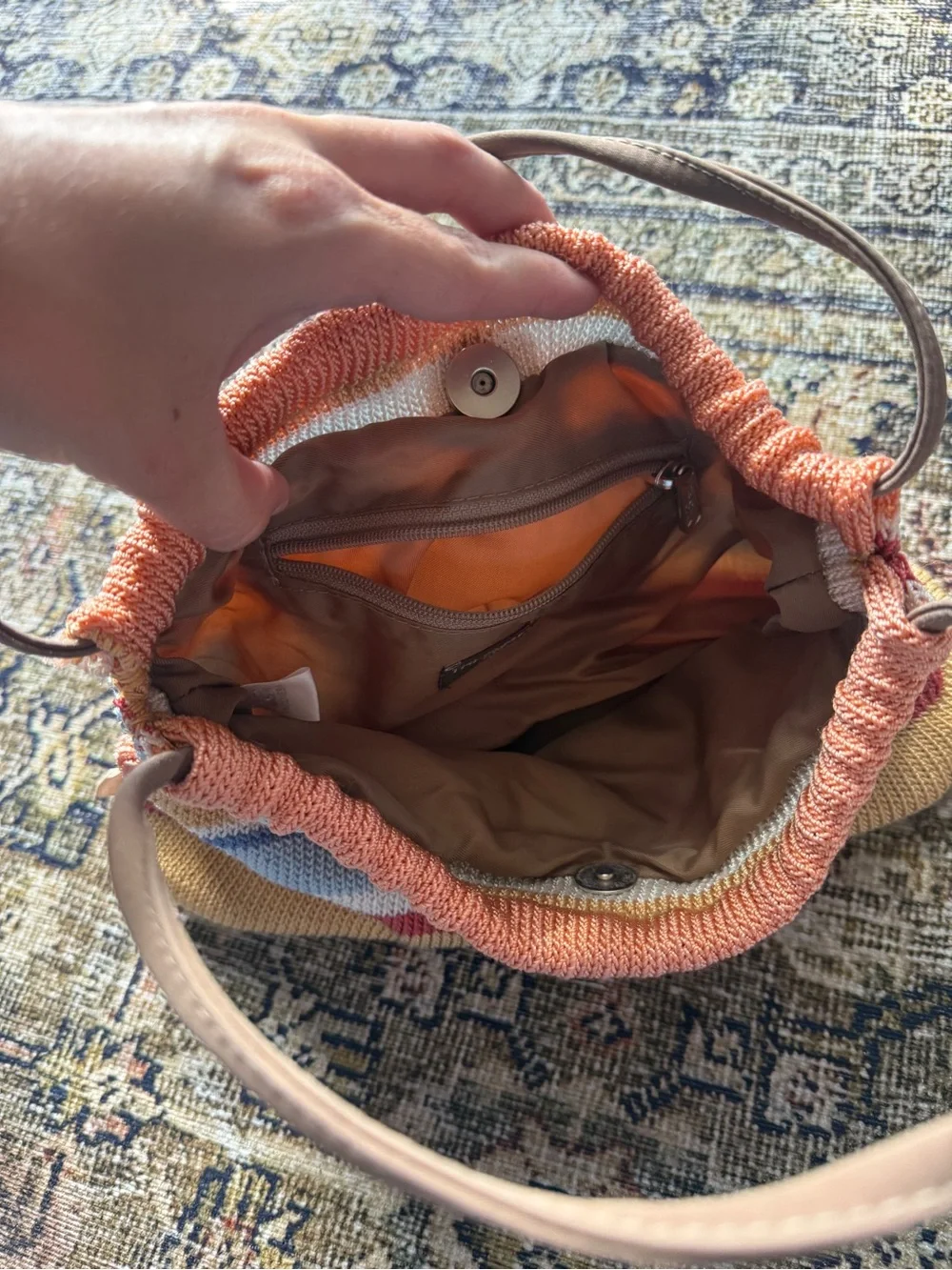 Striped Knit Shoulder Bag - Pastel Boho Crochet Handbag The Sak